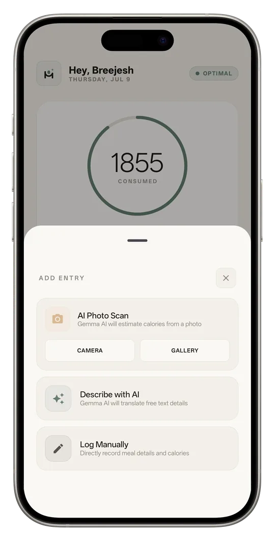 Choosing photo, describe, or manual entry